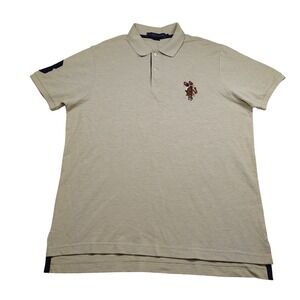 US Polo Assn Mens Khaki Tan Heather Short Sleeve‎ Polo Shirt NWT Size L